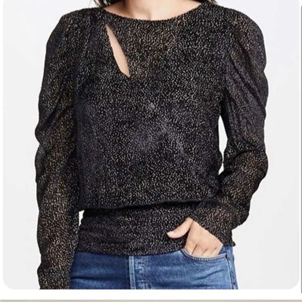Ramy Brook Marian Dotted Puffed-Sleeve Top XS
